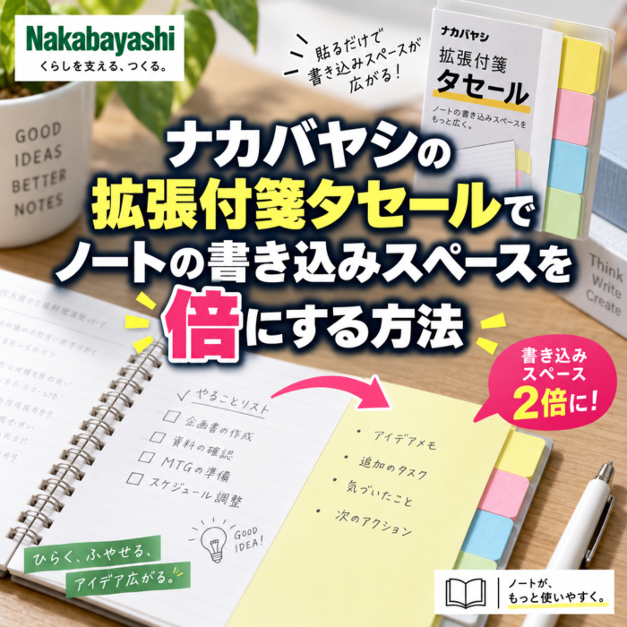 ナカバヤシの拡張付箋タセールでノートの書き込みスペースを倍にする方法