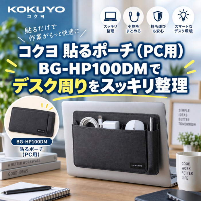コクヨ 貼るポーチ（PC用）BG-HP100DMでデスク周りをスッキリ整理